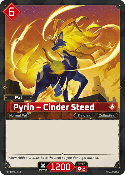 Pyrin — Cinder Steed (EBP01-013), red Pal card from the Palworld Card Game