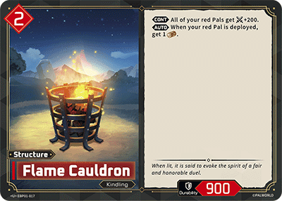 Flame Cauldron (EBP01-017), red Structure card from the Palworld Card Game