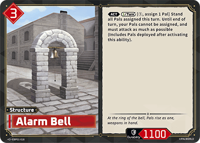 Alarm Bell (EBP01-018), red Structure card from the Palworld Card Game
