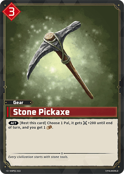 Stone Pickaxe (EBP01-022), red Gear card from the Palworld Card Game