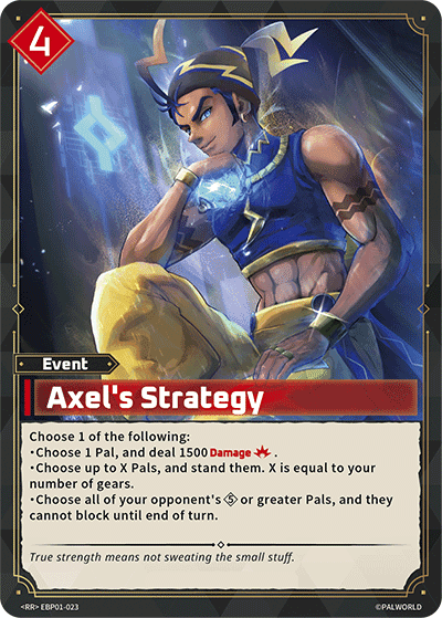 Axel's Strategy (EBP01-023), red Event card from the Palworld Card Game