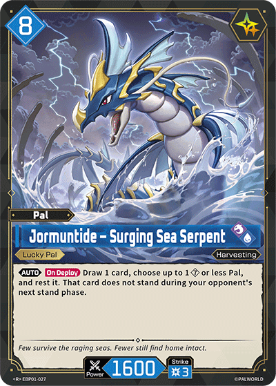 Jormuntide — Surging Sea Serpent (EBP01-027), blue Pal card from the Palworld Card Game