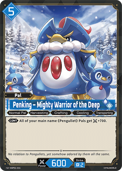 Penking — Mighty Warrior of the Deep (EBP01-031), blue Pal card from the Palworld Card Game