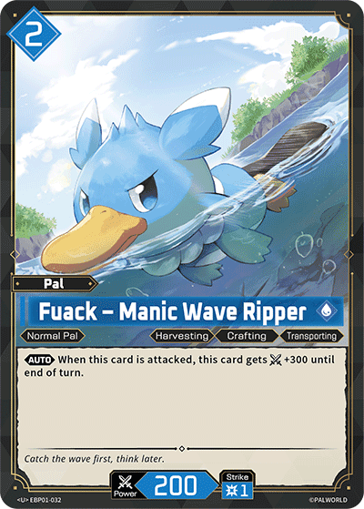 Fuack — Manic Wave Ripper (EBP01-032), blue Pal card from the Palworld Card Game
