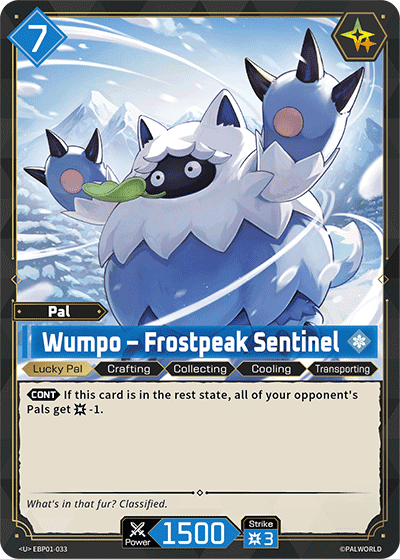 Wumpo — Frostpeak Sentinel (EBP01-033), blue Pal card from the Palworld Card Game