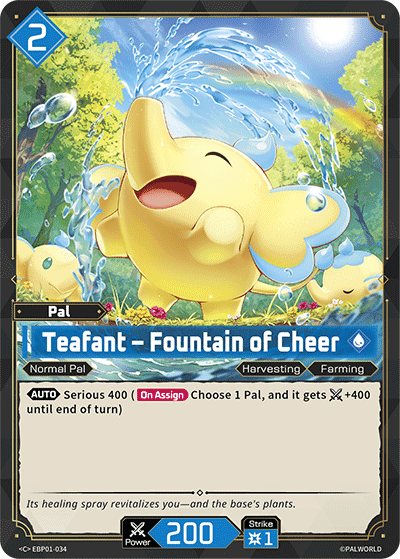 Teafant — Fountain of Cheer (EBP01-034), blue Pal card from the Palworld Card Game