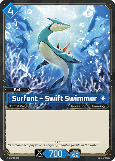 Surfent — Swift Swimmer (EBP01-037), blue Pal card from the Palworld Card Game