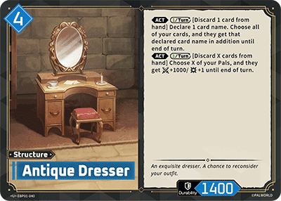 Antique Dresser (EBP01-040), blue Structure card from the Palworld Card Game