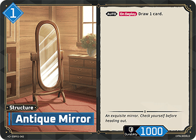 Antique Mirror (EBP01-042), blue Structure card from the Palworld Card Game