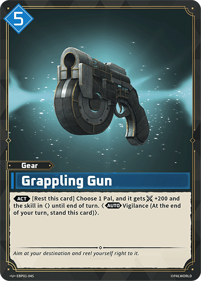 Grappling Gun (EBP01-045), blue Gear card from the Palworld Card Game