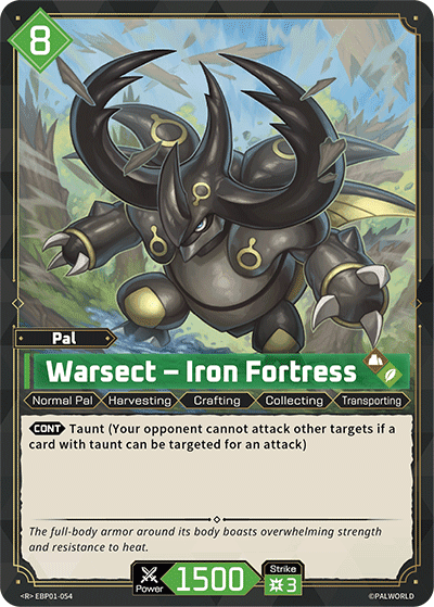 Warsect — Iron Fortress (EBP01-054), green Pal card from the Palworld Card Game