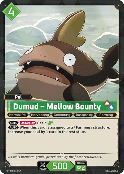 Dumud — Mellow Bounty (EBP01-057), green Pal card from the Palworld Card Game