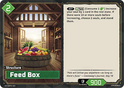Feed Box (EBP01-065), green Structure card from the Palworld Card Game