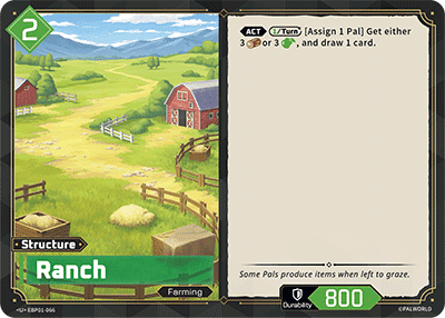 Ranch (EBP01-066), green Structure card from the Palworld Card Game