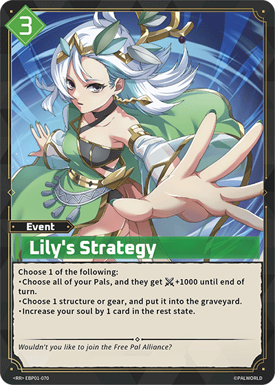 Lily's Strategy (EBP01-070), green Event card from the Palworld Card Game