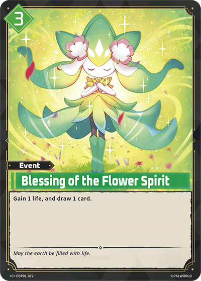 Blessing of the Flower Spirit (EBP01-072), green Event card from the Palworld Card Game