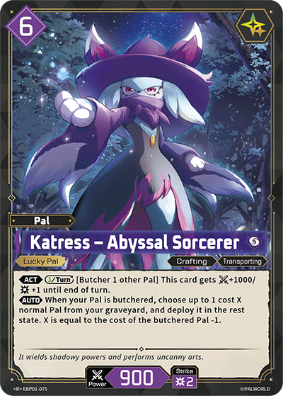Katress — Abyssal Sorcerer (EBP01-075), purple Pal card from the Palworld Card Game