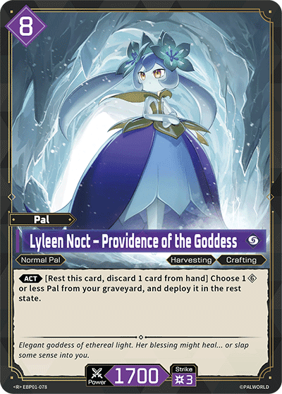 Lyleen Noct — Providence of the Goddess (EBP01-078), purple Pal card from the Palworld Card Game