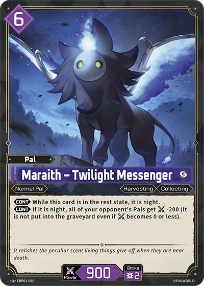 Maraith — Twilight Messenger (EBP01-085), purple Pal card from the Palworld Card Game