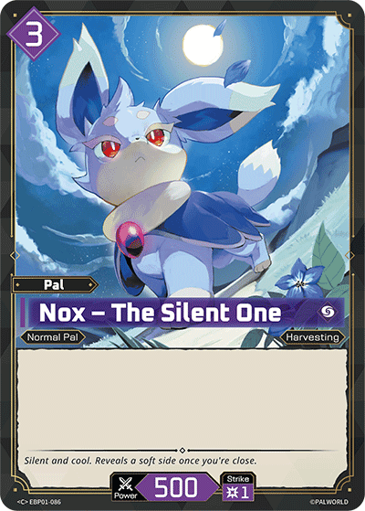 Nox — The Silent One (EBP01-086), purple Pal card from the Palworld Card Game