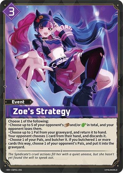 Zoe's Strategy (EBP01-095), purple Event card from the Palworld Card Game
