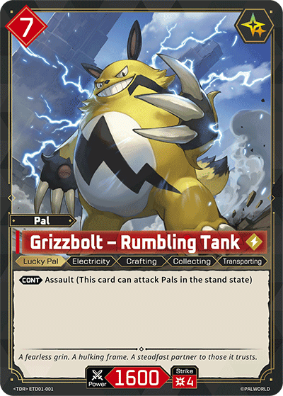Grizzbolt — Rumbling Tank (ETD01-001), red Pal card from the Palworld Card Game