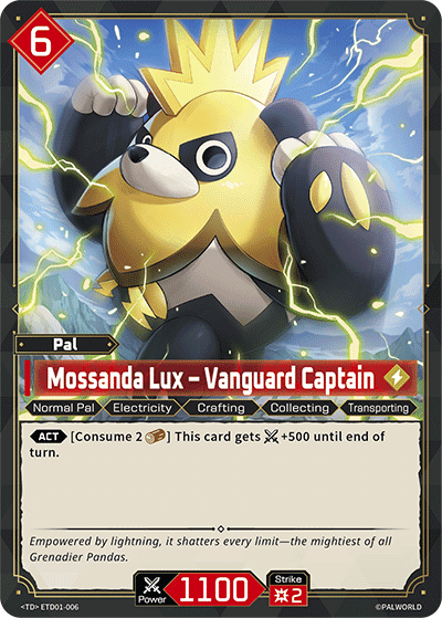 Mossanda Lux — Vanguard Captain (ETD01-006), red Pal card from the Palworld Card Game