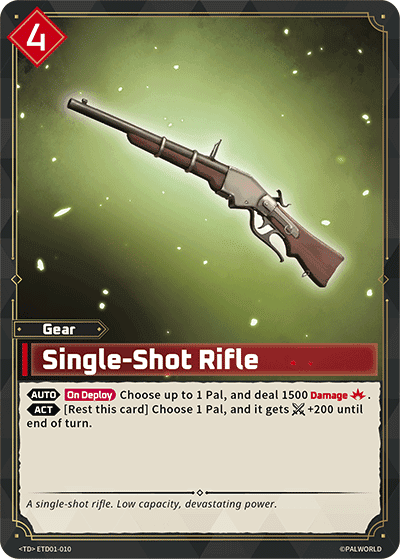 Single-Shot Rifle (ETD01-010), red Gear card from the Palworld Card Game