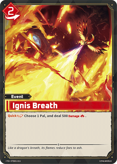 Ignis Breath (ETD01-011), red Event card from the Palworld Card Game
