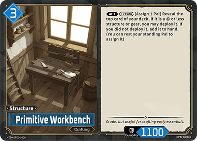 Primitive Workbench (ETD01-020), blue Structure card from the Palworld Card Game