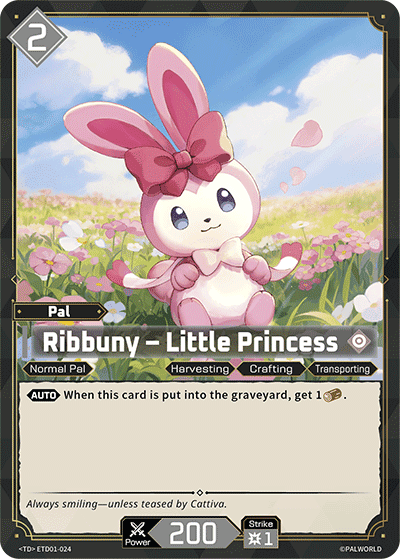 Ribbuny — Little Princess (ETD01-024), colorless Pal card from the Palworld Card Game