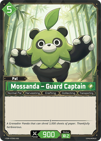 Mossanda — Guard Captain (ETD02-001), green Pal card from the Palworld Card Game