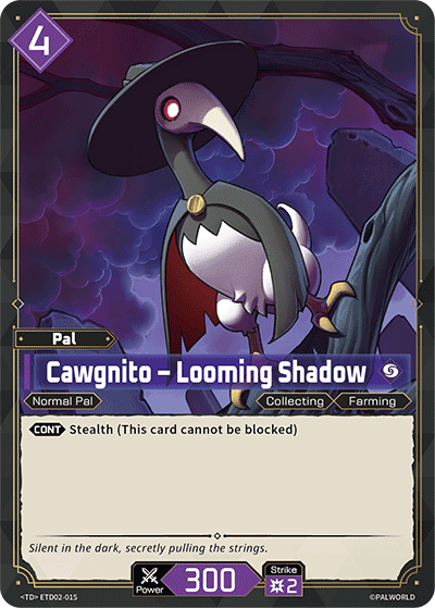Cawgnito — Looming Shadow (ETD02-015), purple Pal card from the Palworld Card Game