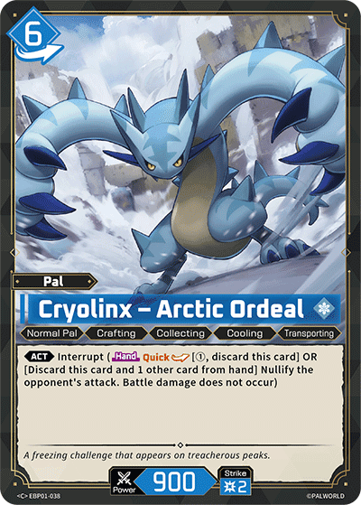 Cryolinx — Arctic Ordeal (EBP01-038), blue Pal card from the Palworld Card Game featured in Prepare a legal deck for organized play