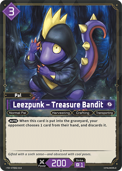 Leezpunk — Treasure Bandit (ETD02-014), purple Pal card from the Palworld Card Game