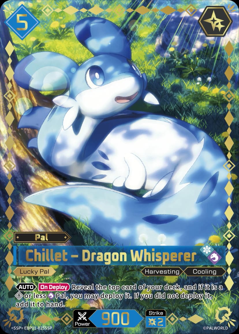 Chillet — Dragon Whisperer (EBP01-025), blue Pal card from the Palworld Card Game detail view